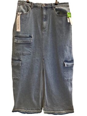 Tinseltown Juniors Maxi Cargo High Rise Denim Skirt Size 15 Grunge 90’s Vibe NWT